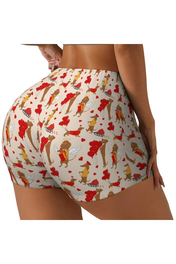 Dachshunds dogs pulls a hearts Printed Workout Shorts for Women Seamless Scrunch Butt Lifting High Waisted Yoga Gym Booty Running Moisture-wicking Short Pants-XX-Large