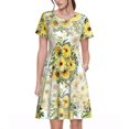thumbnail image 1 of Picia Daisies And Wildflowers Pattern Women's Short Sleeve Summer Dress Pleated Loose Swing Knee Length Short Sleeve Swing Dresses, 1 of 6