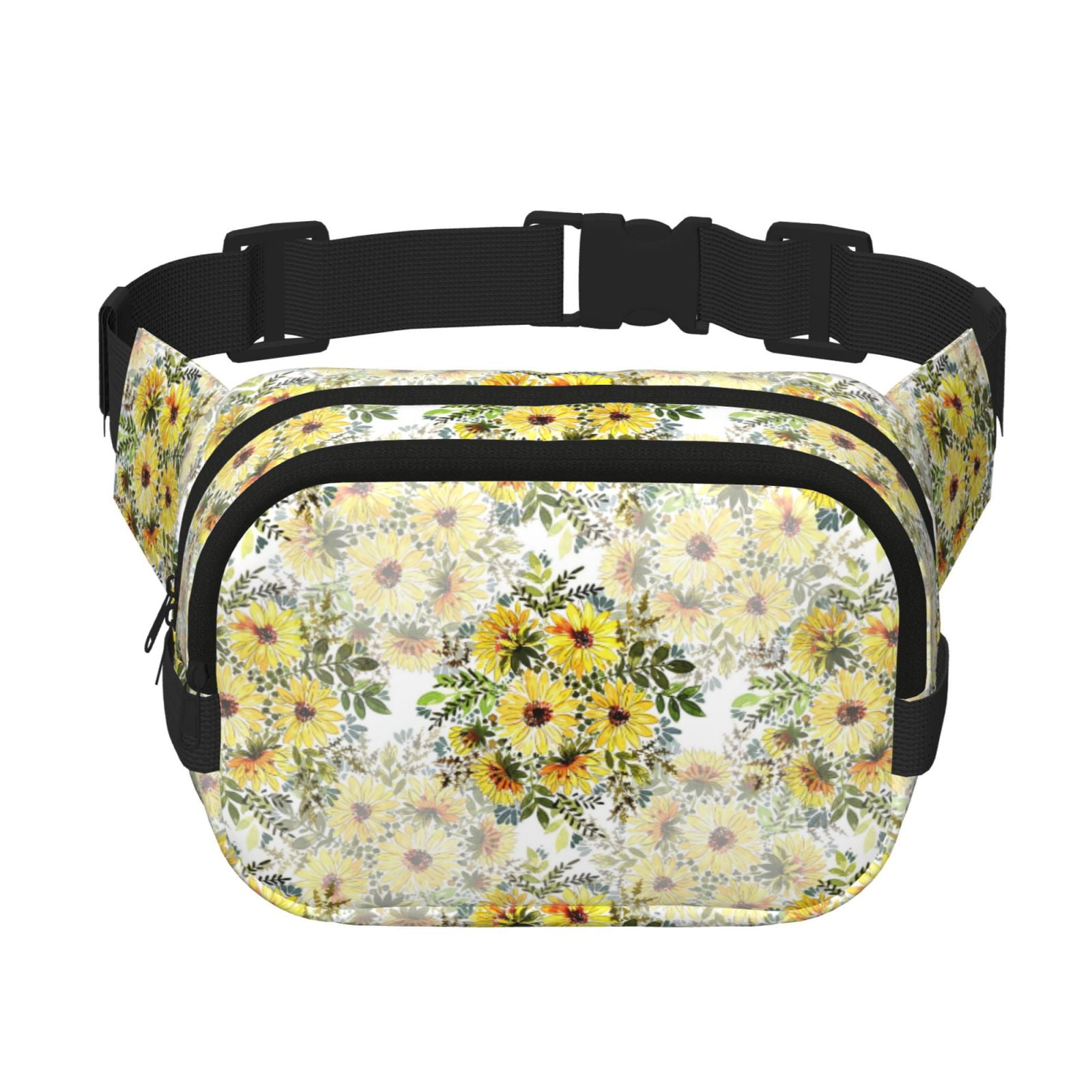 Picia Daisies And Wildflowers Print Square Double-Layer Waist Bag Mini Adjustable Waist Belt Bag Exercise Running Travel Hiking