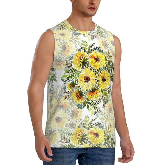 Picia Daisies And Wildflowers mens Cotton Tank Undershirts , Moisture-wicking Ribbed Tanks, Lightweight Cotton Tank Undershirts-3X-Large