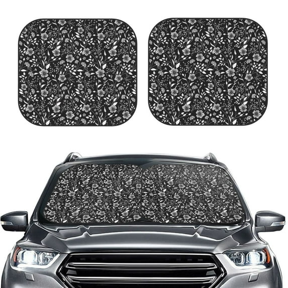 Picia Daisies Flowers 2 Piece Car Windshield Sun Shade Foldable | Foldable Sun Shield for Front Window Blocks UV Rays and Keeps Your Vehicle Cool-Large