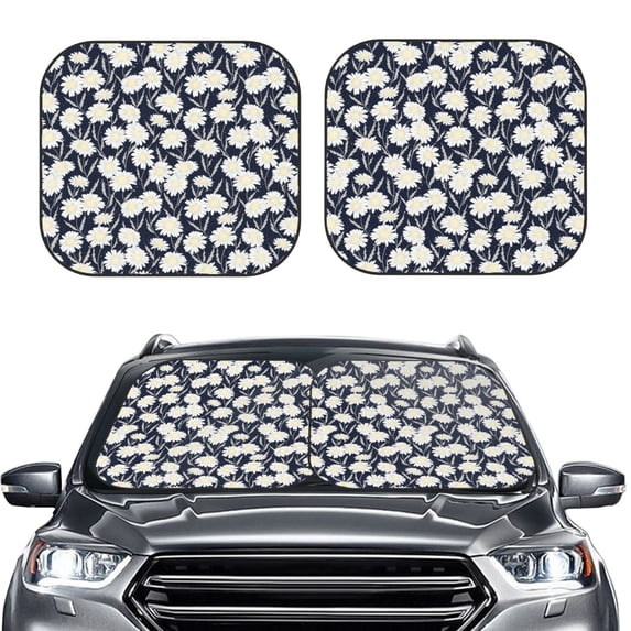 Picia Daisies Flowers 2 Piece Car Windshield Sun Shade Foldable | Foldable Sun Shield for Front Window Blocks UV Rays and Keeps Your Vehicle Cool-Large