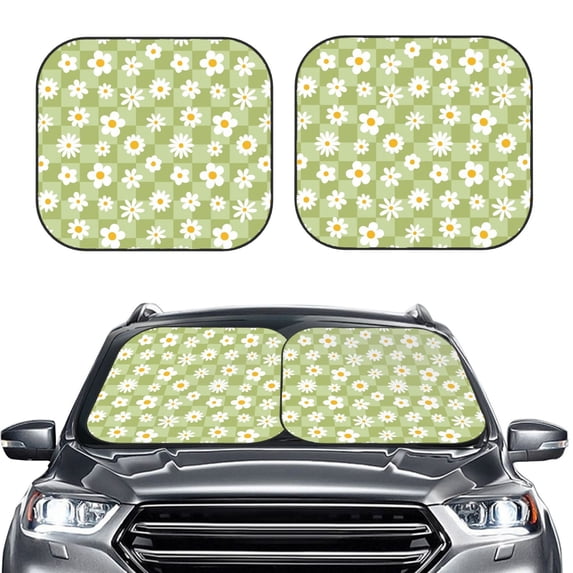 Picia Daisies Flowers 2 Piece Car Windshield Sun Shade Foldable | Foldable Sun Shield for Front Window Blocks UV Rays and Keeps Your Vehicle Cool-Medium