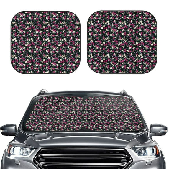 Picia Daisies Flowers 2 Piece Car Windshield Sun Shade Foldable | Foldable Sun Shield for Front Window Blocks UV Rays and Keeps Your Vehicle Cool-Small