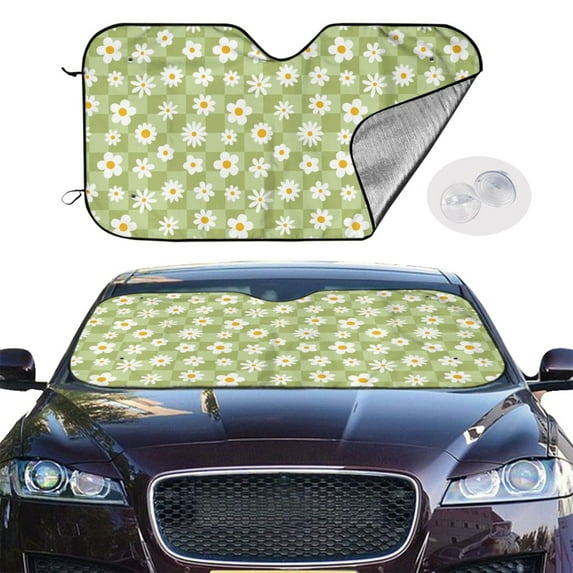 Picia Daisies Flowers Curved Windshield Sunshade Accordion Folding Style Auto Shade for Car Truck SUV Van Blocks UV Ray Sun Visor Protector -Medium