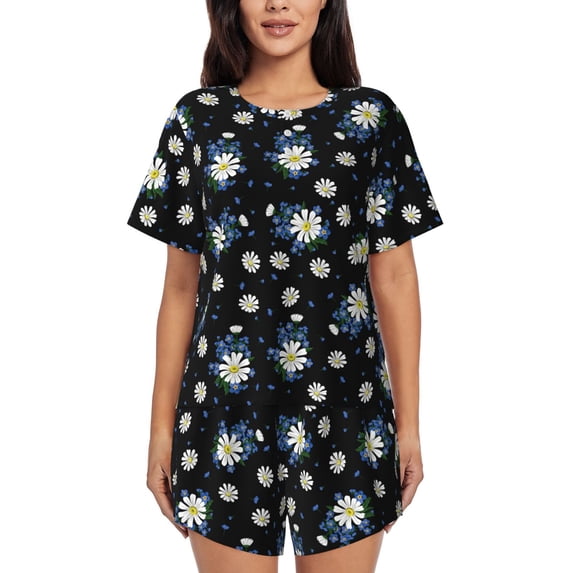 Picia Daisies Flowers Pajamas Sets for Women Soft Short-Sleeved Pjs with Lounge Shorts Two Piece Sleepwear-X-Large