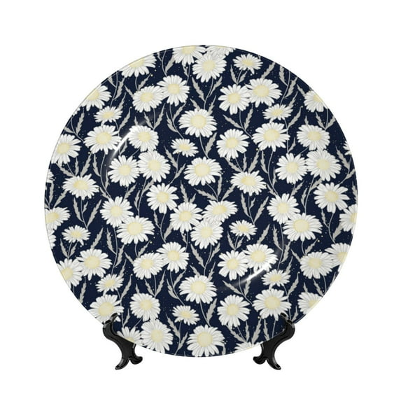 Picia Daisies Flowers Pattern Bone China Decorative Plate – Wall Decor with Stand and Adhesive, Elegant Ornament for Living Room, Office, or Entryway-10in