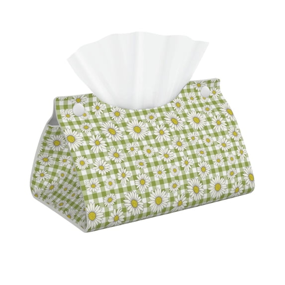 Picia Daisies Flowers Pattern Long Tissue Box Cover,PVC Leather Triangle Holder,Tissue Box Holder with Magnetic Bottom,Facial Paper Organizer Dispenser-7.9"X4.9"X4.5"