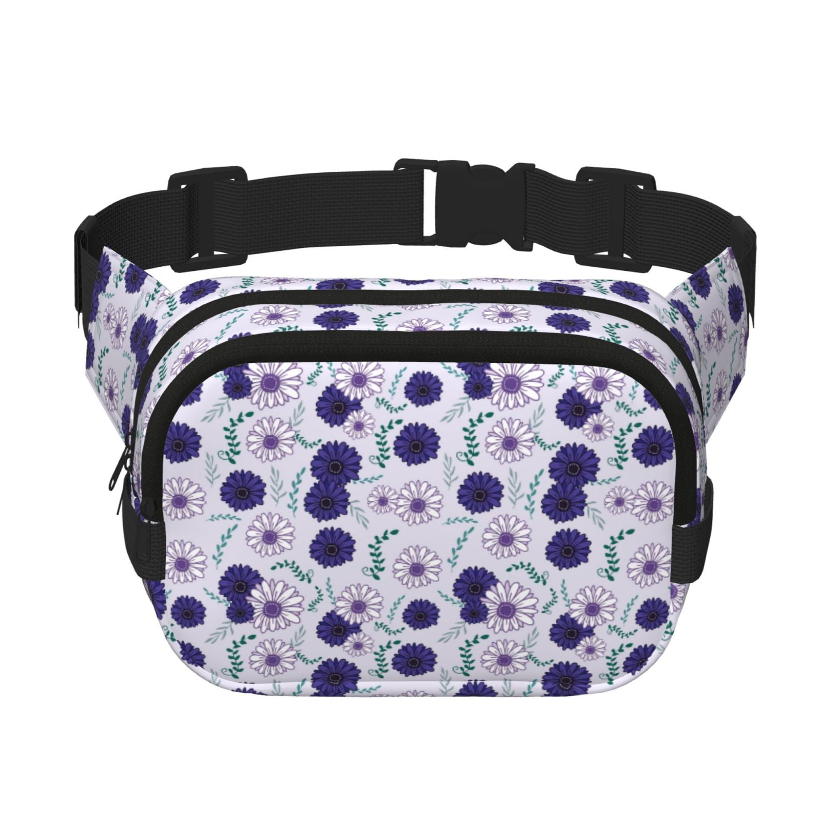 Picia Daisies Flowers Print Square Double-Layer Waist Bag Mini Adjustable Waist Belt Bag Exercise Running Travel Hiking
