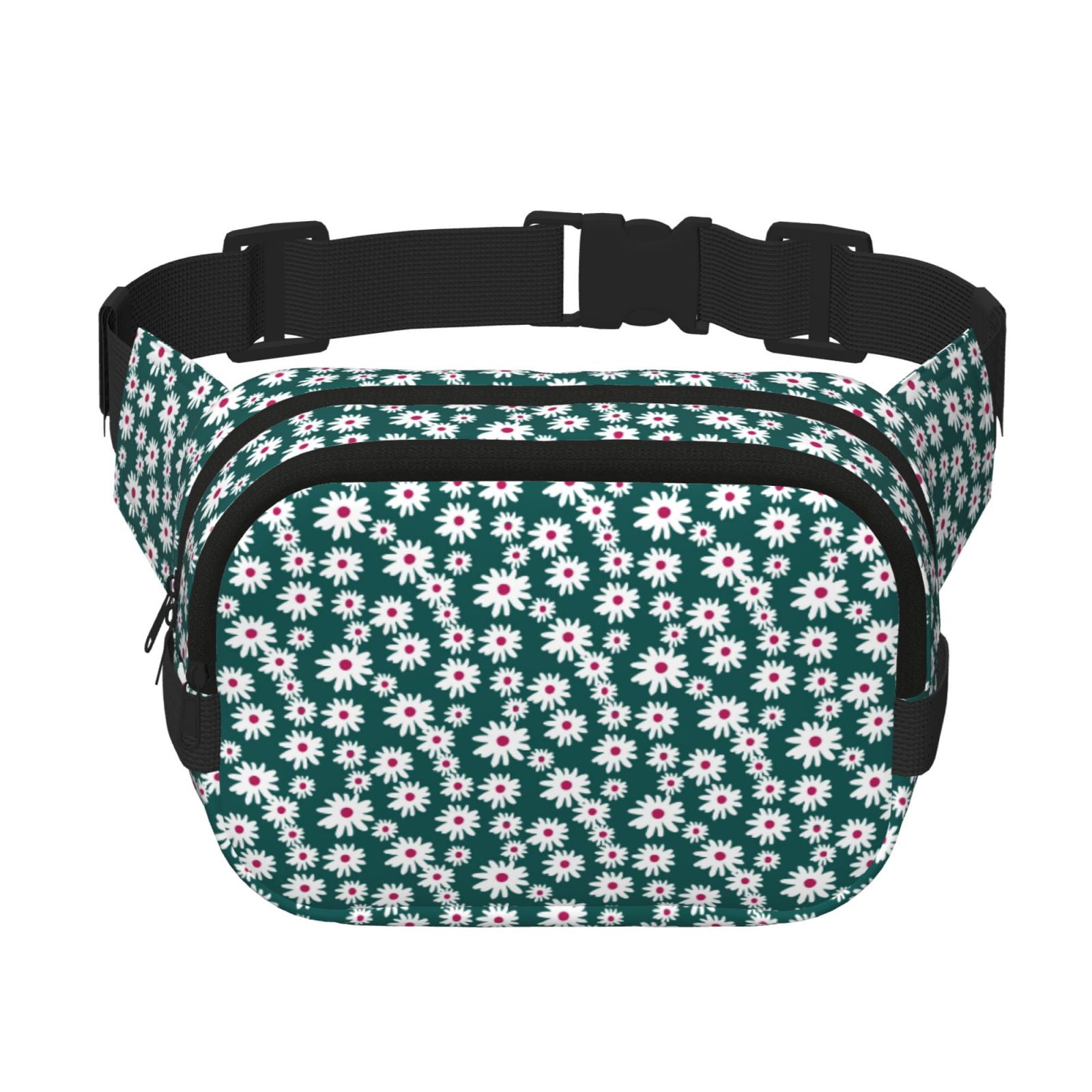 Picia Daisies Flowers Print Square Double-Layer Waist Bag Mini Adjustable Waist Belt Bag Exercise Running Travel Hiking