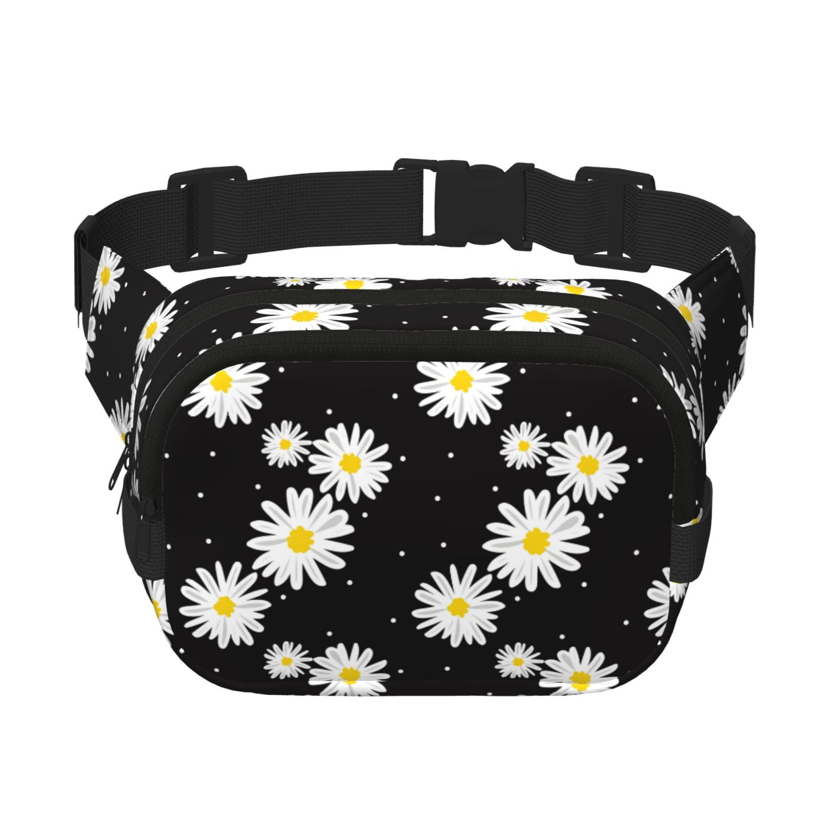 Picia Daisies Flowers Print Square Double-Layer Waist Bag Mini Adjustable Waist Belt Bag Exercise Running Travel Hiking