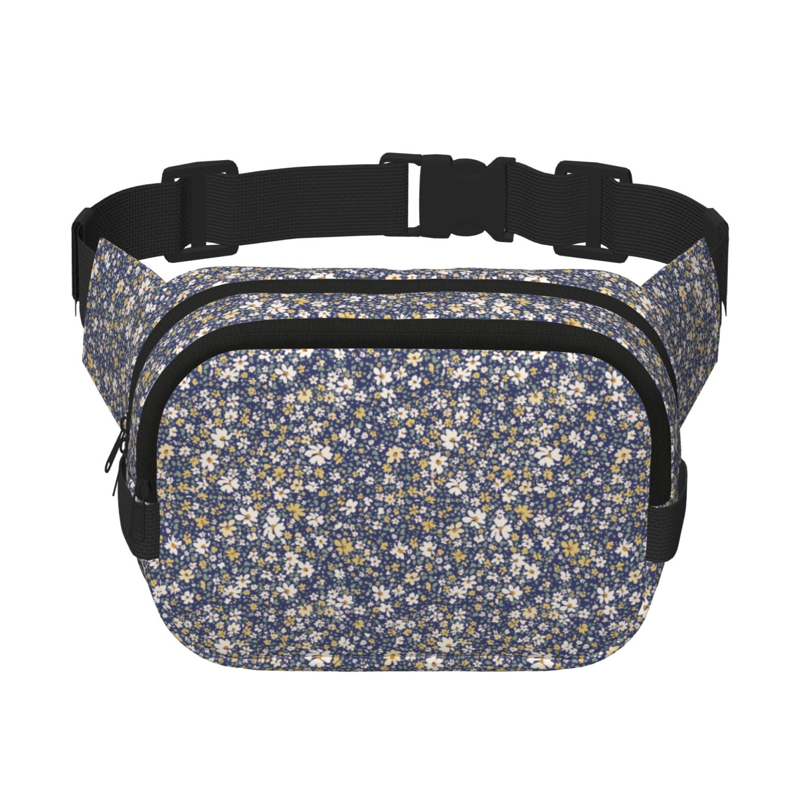 Picia Daisies Flowers Print Square Double-Layer Waist Bag Mini Adjustable Waist Belt Bag Exercise Running Travel Hiking