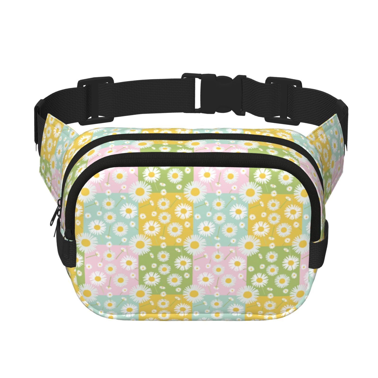 Picia Daisies Flowers Print Square Double-Layer Waist Bag Mini Adjustable Waist Belt Bag Exercise Running Travel Hiking