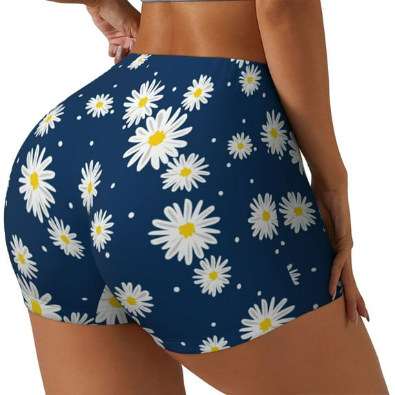 Picia Daisies Flowers Printed Workout Shorts for Women Seamless Scrunch Butt Lifting High Waisted Yoga Gym Booty Running Moisture-wicking Short Pants-Large