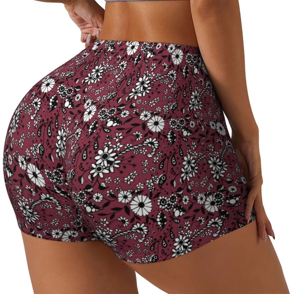 Picia Daisies Flowers Printed Workout Shorts for Women Seamless Scrunch Butt Lifting High Waisted Yoga Gym Booty Running Moisture-wicking Short Pants-
