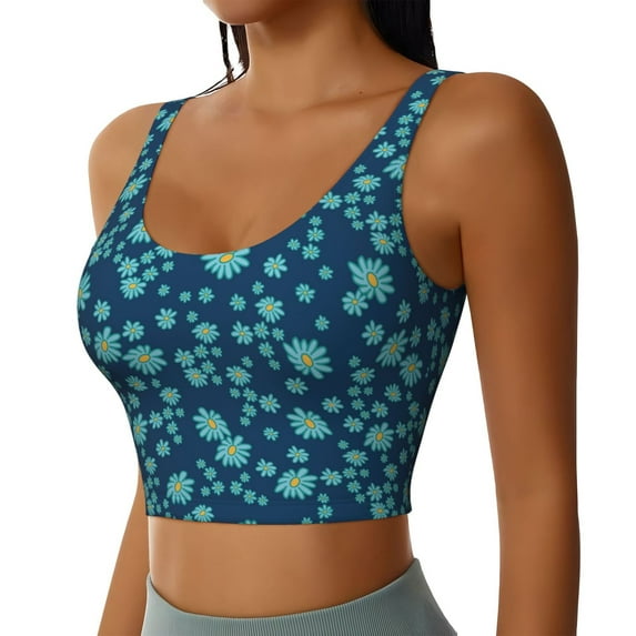Picia Daisies Flowers Sports Bra for Women,Padded Strappy Sports Bras Medium Support Yoga Bra with Removable Cups,Running Yoga Bra-XX-Large
