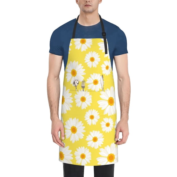 Picia Daisies Flowers Waterproof Apron for Unisex Adult - Adjustable Bib Apron with Pockets, Ideal for Cooking, Gardening, Painting, and Household Chores