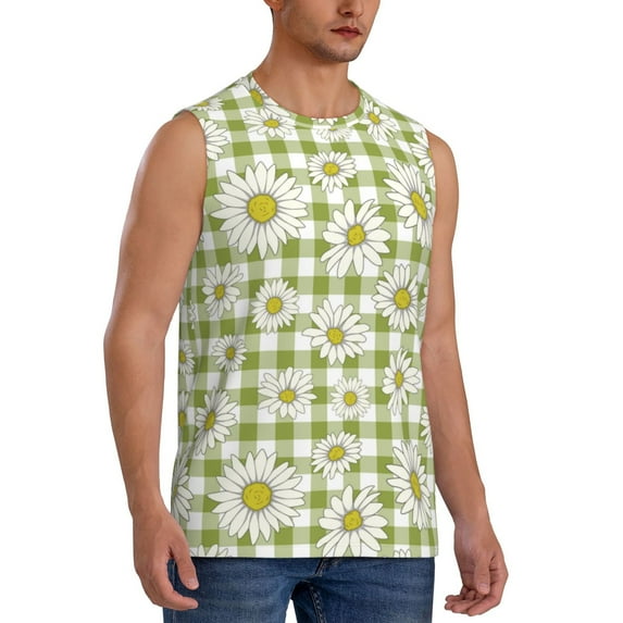 Picia Daisies Flowers mens Cotton Tank Undershirts , Moisture-wicking Ribbed Tanks, Lightweight Cotton Tank Undershirts-Small
