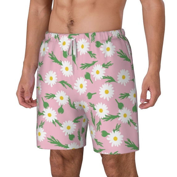Picia Daisies Flowers pattern Mens Swim Trunks with Compression Liner Stretch Beach Shorts Quick Dry with Zipper Pockets No-Chafing Board Shorts-3X-Large
