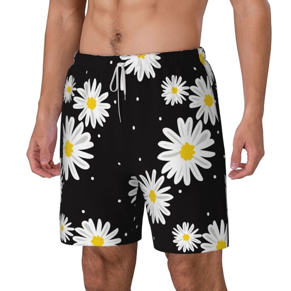 Picia Daisies Flowers pattern Mens Swim Trunks with Compression Liner Stretch Beach Shorts Quick Dry with Zipper Pockets No-Chafing Board Shorts-3X-Large