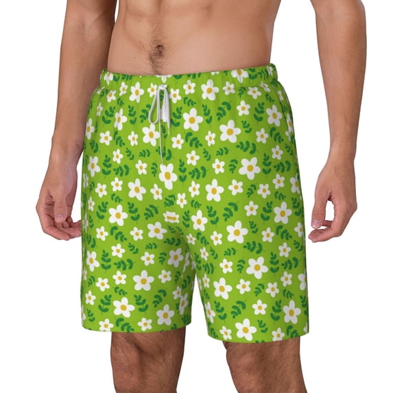 Picia Daisies Flowers pattern Mens Swim Trunks with Compression Liner Stretch Beach Shorts Quick Dry with Zipper Pockets No-Chafing Board Shorts-Small