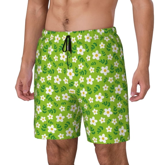 Picia Daisies Flowers pattern Mens Swim Trunks with Compression Liner Stretch Beach Shorts Quick Dry with Zipper Pockets No-Chafing Board Shorts-Small