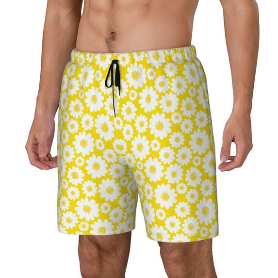 Picia Daisies Flowers pattern Mens Swim Trunks with Compression Liner Stretch Beach Shorts Quick Dry with Zipper Pockets No-Chafing Board Shorts-X-Large