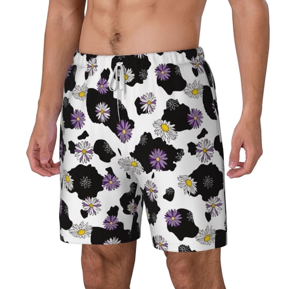 Picia Daisies Flowers pattern Mens Swim Trunks with Compression Liner Stretch Beach Shorts Quick Dry with Zipper Pockets No-Chafing Board Shorts-XX-Large