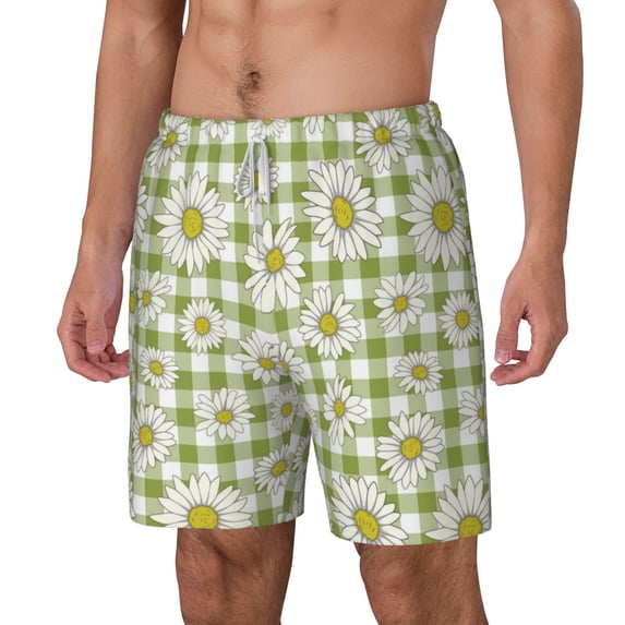 Picia Daisies Flowers pattern Mens Swim Trunks with Compression Liner Stretch Beach Shorts Quick Dry with Zipper Pockets No-Chafing Board Shorts-XX-Large