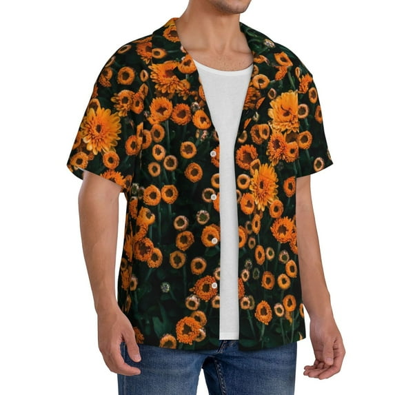 Picia Daisies Men's Linen Shirts Short Sleeve Cuban Beach Shirts Casual Shirts Button Down Shirt for Men Beach Summer Wedding Shirt-4X-Large
