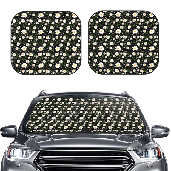 Picia Daisy 2 Piece Car Windshield Sun Shade Foldable | Foldable Sun Shield for Front Window Blocks UV Rays and Keeps Your Vehicle Cool-Medium