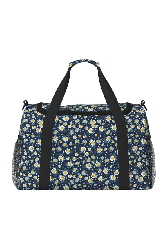 Daisy Floral B Print Travel Duffle Bag,Weekender Bags for Women with Shoe Compartment, Gym Duffel Bag with Wet Pocket, Hospital Bags for Labor and Delivery