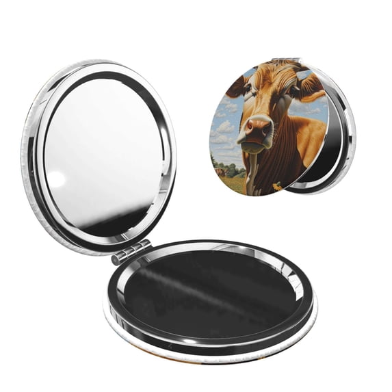 Picia Daisy Flower Field Cow for Compact Vanity Mirror , Travel Makeup Mirror , Portable Magnifying Cosmetic Mirror for Daily, Work, Business-Round Shape