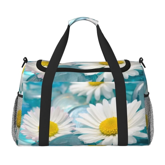 Picia Daisy Flowers Print Travel Duffle Bag,Weekender Bags for Women with Shoe Compartment, Gym Duffel Bag with Wet Pocket, Hospital Bags for Labor and Delivery