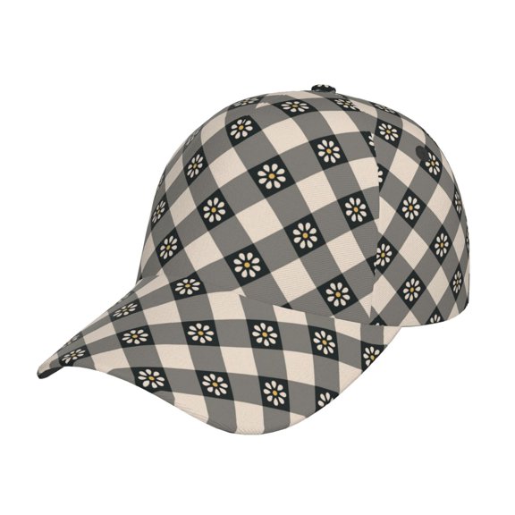 Picia Daisy Plaid Black pattern Trucker Low Profile Hat Men Women Baseball Cap Dad Hat Adjustable Unconstructed Plain Cap