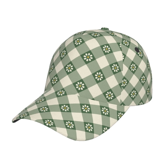 Picia Daisy Plaid Green pattern Trucker Low Profile Hat Men Women Baseball Cap Dad Hat Adjustable Unconstructed Plain Cap