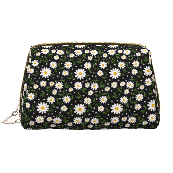 Picia Daisy Print Leather Makeup Bag Make Up Bag Travel Toiletry Bag for Her Girlfriend Teacher Teen Girl Gifts