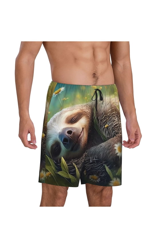 Daisy Sleeping Sloth Pajama Shorts for Men, Men's Pajama Bottoms, Sleepwear,Short Pajama Pants-XX-Large