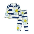 thumbnail image 1 of Picia Daisy Striped Nautical Pattern Women’s Long-Sleeve Sleepwear Set - Soft 2-Piece Loungewear with Pockets, Comfy PJs for Relaxing Nights-X-Large, 1 of 7