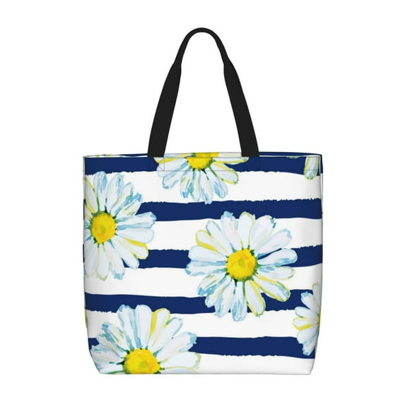 Picia Daisy Striped Nautical for Tote Bag for Women with Zipper, Gym Tote with Compartments, Laptop Work Tote Nurse Dance Yoga Bag for Sport, Travel