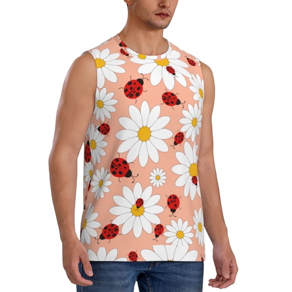 Picia Daisy and Ladybug mens Cotton Tank Undershirts , Moisture-wicking Ribbed Tanks, Lightweight Cotton Tank Undershirts-XX-Large