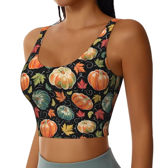 Picia Daisy maple leaf Sports Bra for Women,Padded Strappy Sports Bras Medium Support Yoga Bra with Removable Cups,Running Yoga Bra-Small