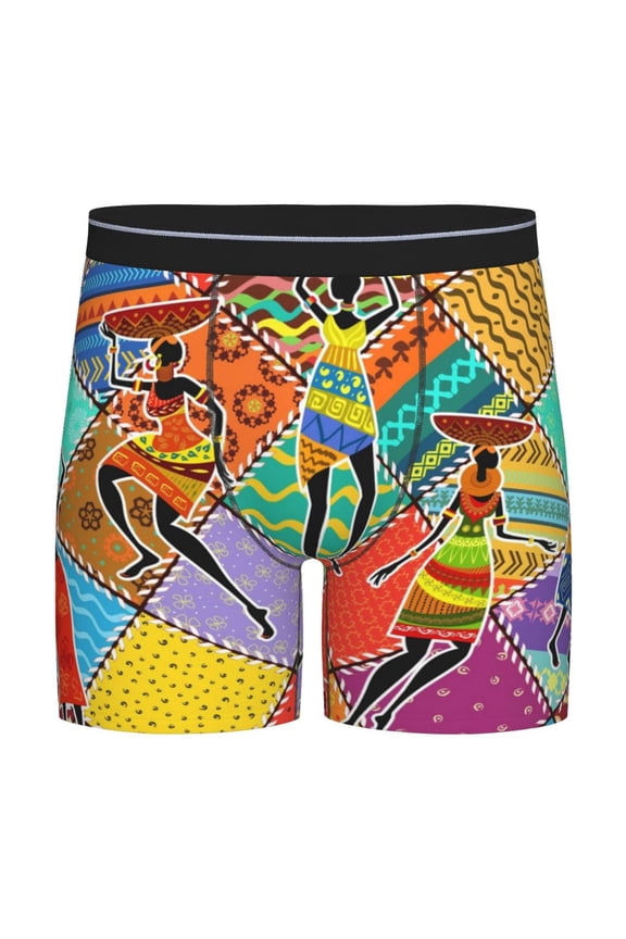 Dancing African Womans Pattern Men's Athletic Long Leg Briefs , Performance Stretch Underwear,Moisture-Wicking