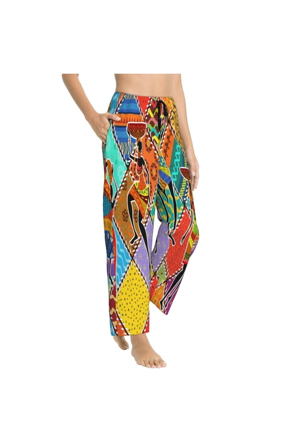 Dancing African Womans Womens Soft Woven Cotton Elastic Waistband Sleep Pajama Pant Lounge Sleep Pant With Pockets And Drawstring-Small