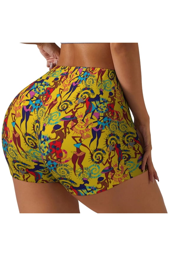 Dancing African Women Printed Workout Shorts for Women Seamless Scrunch Butt Lifting High Waisted Yoga Gym Booty Running Moisture-wicking Short Pants-Small