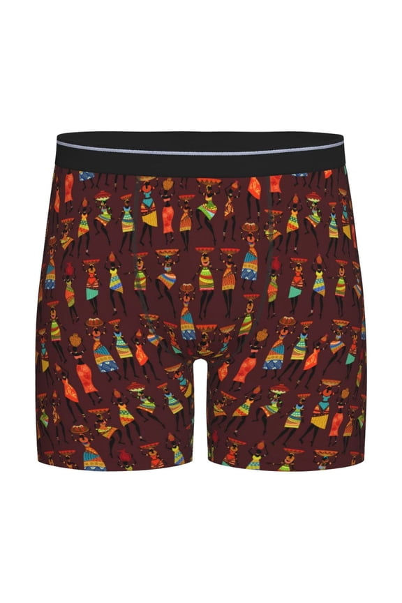 Dancing African Women1 Pattern Men's Athletic Long Leg Briefs , Performance Stretch Underwear,Moisture-Wicking