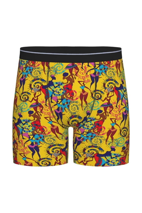 Dancing African Womens Pattern Men's Athletic Long Leg Briefs , Performance Stretch Underwear,Moisture-Wicking