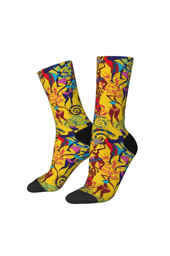Dancing African Womens Print Athletic Socks for Men & Women – Cushioned Moisture-Wicking Crew Socks for Sports, Running, and Training, Soft & Breathable Size 5-11