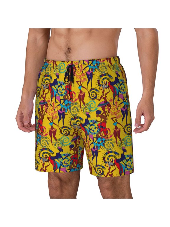 Dancing African Women pattern Mens Swim Trunks with Compression Liner Stretch Beach Shorts Quick Dry with Zipper Pockets No-Chafing Board Shorts-Small