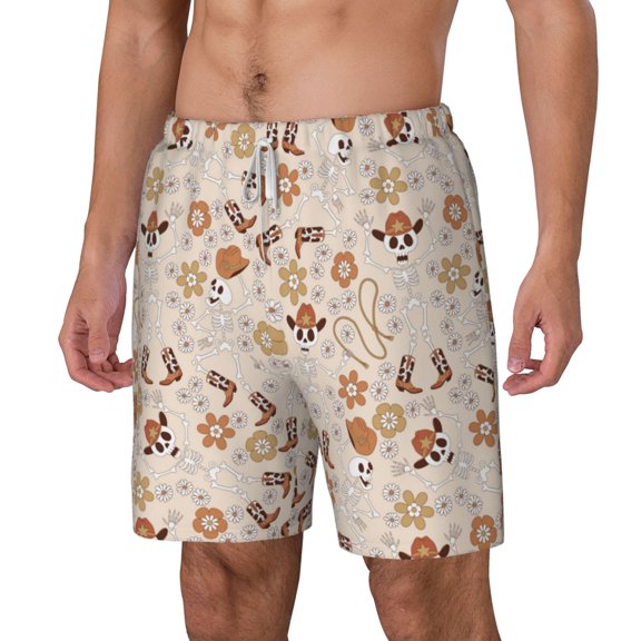 Picia Dancing Cowboy Skeleton pattern Mens Swim Trunks with Compression Liner Stretch Beach Shorts Quick Dry with Zipper Pockets No-Chafing Board Shorts-3X-Large